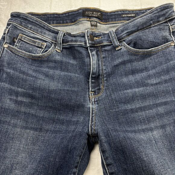 Judy Blue Straight Fit Jeans Women's 13/31 Dark Wash Blue Mid Rise Stretch - Picture 5 of 13